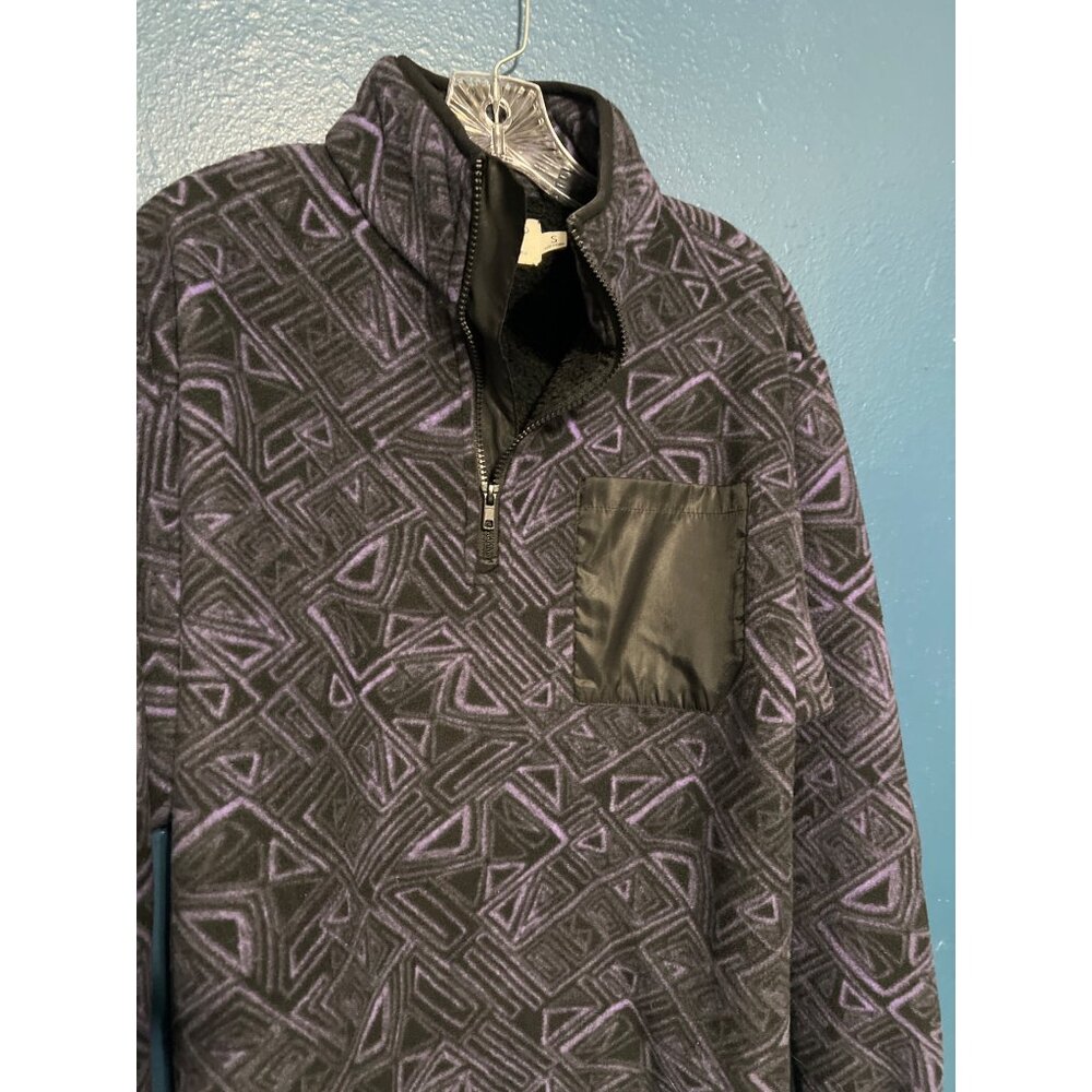 Oversized Geometric Pattern Quarter-Zip Fleece Pu… - image 4